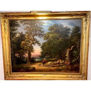 Painting By Ottavio Campedelli (1792-1862) “animated Landscape” Signed Dated 1837
