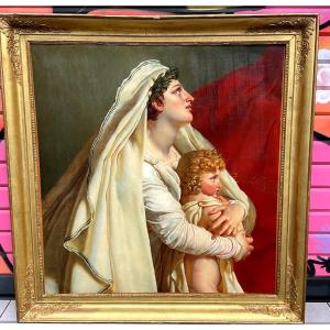 Painting By Antoine De Bar "portrait Of A Woman And Her Child" 1823