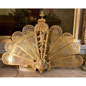 Gilt Bronze Fire Screen From The Napoleon III Period, Decorated With A Dancer