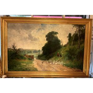 Painting By édouard Pail (1851-1916) "geese In The Morning"