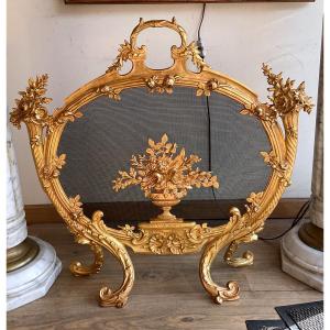 19th-century Louis XVI Style Gilt Bronze Fire Screen