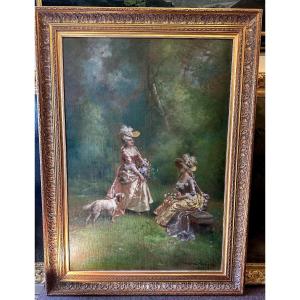 Painting By Théodore Levigne (1848-1912): The Conversation 