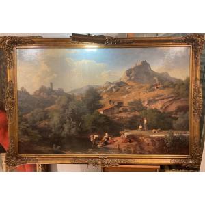 Painting By August Bromeis (1813-1881): Italian Panoramic Landscape