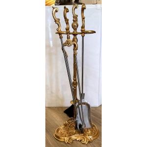Louis XV Style Gilt Bronze 19th Century Mantelpiece Set