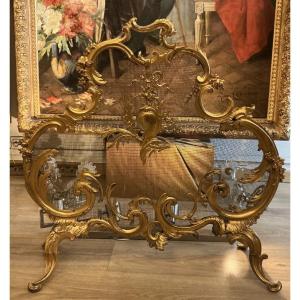 Large Fire Screen For Fireplace 19 Th Century Louis XV Style Gilt Bronze