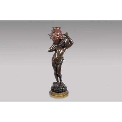 "the Child With The Jar" Bronze - Auguste Moreau