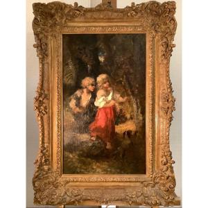 Peinture De Narcisse DIAZ DE LA PEÑA «  (1807-1876) « les dénicheurs de oiseaux « 