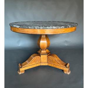 Charles X Period Pedestal Table In Speckled Maple