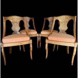 Set Of Four Charles X Period Chairs Stamped "meunier" In Rosewood.