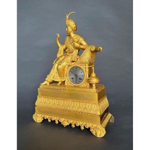 Clock "ibrahim Pacha" In Gilted Brass Charles X Period