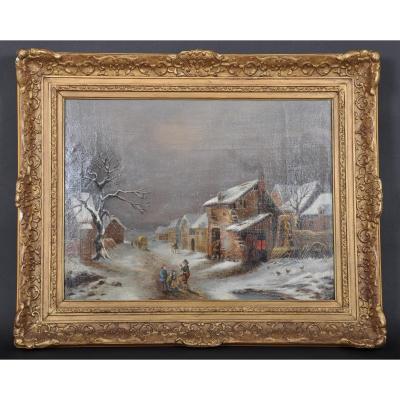 Animated Snow Landscape Atributed To Louis-claude Mallebranche (1790-1838).
