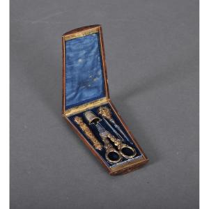 Sewing Kit From The Charles X - Louis-philippe Period In Vermeil And Its Rosewood Case