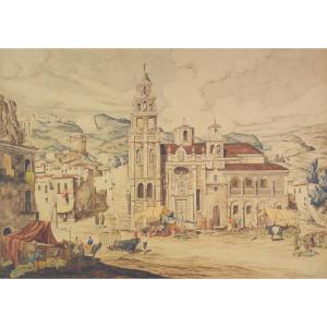 South American School Circa 1930. "view Of A Church Or Cathedral."