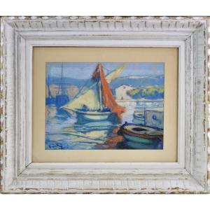 Louis Fortuney 1875-1951. “the Port Of Sanary Sur Mer.”