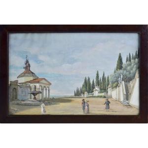 Italian School Early 19th Century. A Chapel In The Sacred Mountains Of Piedmont Or Lombardy.
