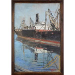 André Theunissen 1895-1936. "cargo In The Port Of Calais."