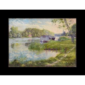 Auguste Courtes 19th/20th Century. French School, Post-impressionist. "the Seine At Héricy."