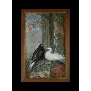 Alexandre Ripault 1839-1911. "pair Of Pigeons."