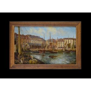 J. Tallon. 19th Century French School. Port Of Dieppe With The Old Fish Market.