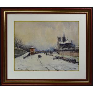 Georges Rose 1895-1951. "quai De La Tournelle And Notre-dame De Paris Under The Snow."
