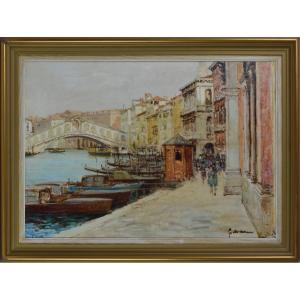 Giuseppe Marino 1916-1975. Italian School. “the Rialto Bridge In Venice.”