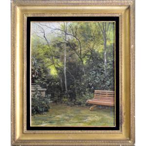 Charles Euphrasie Kuwasseg 1838-1910. "a Corner Of The Garden In La Croix-en-brie." (seine-et-marne)
