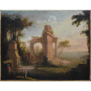 Pierre Antoine Patel 1648-1707. "landscape Of Animated Ruins."