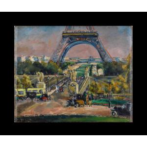 French School Circa 1930. "the Iéna Bridge And The Eiffel Tower."