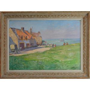 Alphonse Henri Mazard 1865-1939. "breton Village By The Sea."