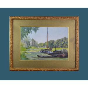 Gaston Béthune 1857-1897. “bord Of The Reie In Bruges.” 