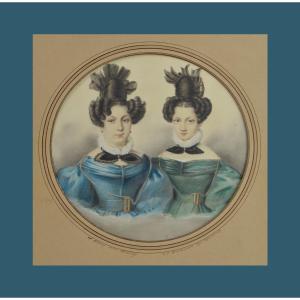 L. Lecomte, 19th Century. "portrait Of Two Sisters Wearing Giraffe Hairstyles."
