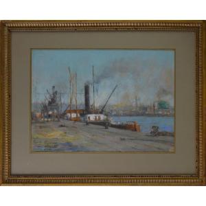 Louis émile Minet 1855-1920. "the Port Of Rouen."