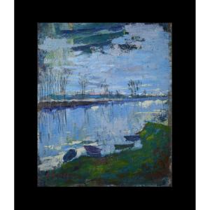 Adrien Dutrey, 19th/20th Century. "riverbank."