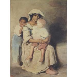 Theodore Valerio 1819-1879. "mother And Children."