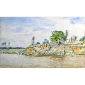  Gaston Roullet 1847-1925. "diaoura Senegal, Village Of The Crocodiles." 