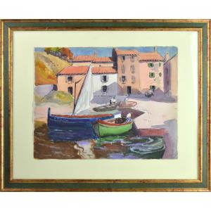 Hervé Mathé 1868-1953. "fishermen In St Tropez."