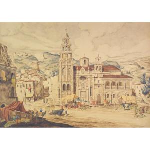 South American School Circa 1930. "view Of A Church Or Cathedral."