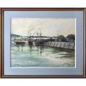 Alphonse Henri Mazard 1865-1939. "a Basin In The Port Of Dieppe Around 1900."