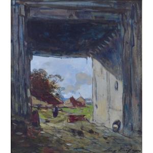 Eugène Deshayes (1828-1890). "farm Entrance."