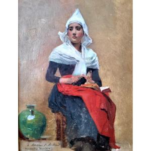 édouard Castres (1838-1902) The Knitter