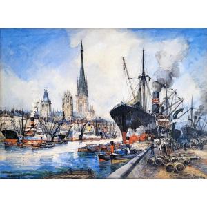 Les Quais De Seine à Rouen -frank Will (nanterre 1900 - Clichy 1950)