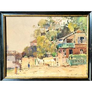 Houses By The River - Paul Emile Lecomte (1877-1950)