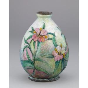 Handsome Enamel Flower Vase By Camille Fauré (1874 - 1956)