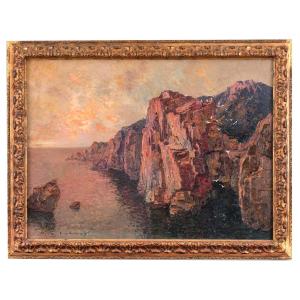 Cliffs - Large Seascape By Eugène Deshayes (1862- 1939)