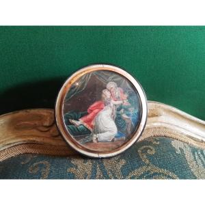 Boîte Ronde à Miniature Ivoire écaille Et Or époque 18e Siècle