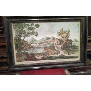 Chine Le Palais d'été Rare Gravure Aquarelle époque 18e Siècle