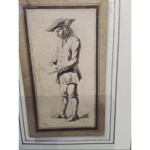 Jean Jacques De Boissieu. Drawing Young Man Reading Monogram Bottom Left