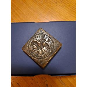 Rare poids monétaire médiéval Jean II Charles IV (1350-1364 ) cavalier bronze