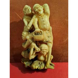 Japan Rare Okimono Depicting Several Ashinagas 19th Century Meiji 