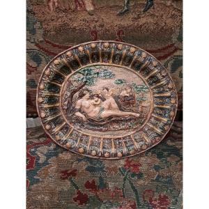 Fontainebleau Workshop, Known As Avon, Polychrome Ceramic Dish, Allegory Of The Loire 